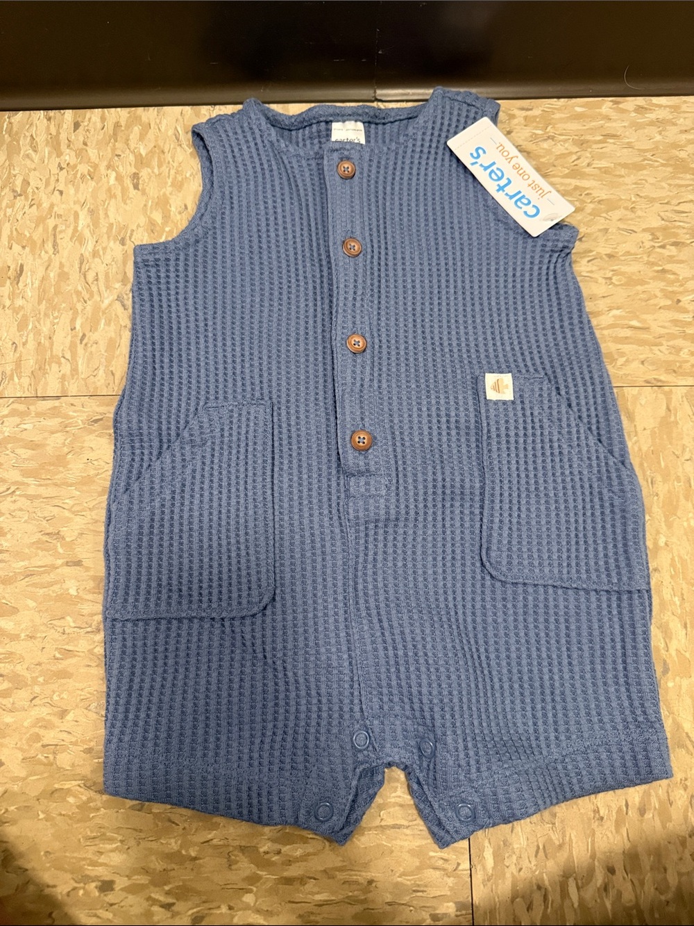 Carter's Dusty Blue Waffle Knit Sleeveless Romper
